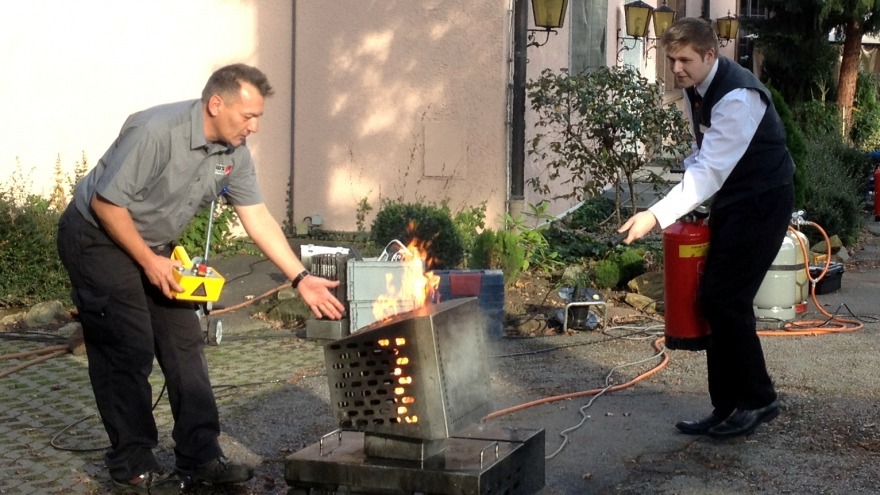 The right handling of a fire extinguisher needs to be exercised. Fire extinguishers